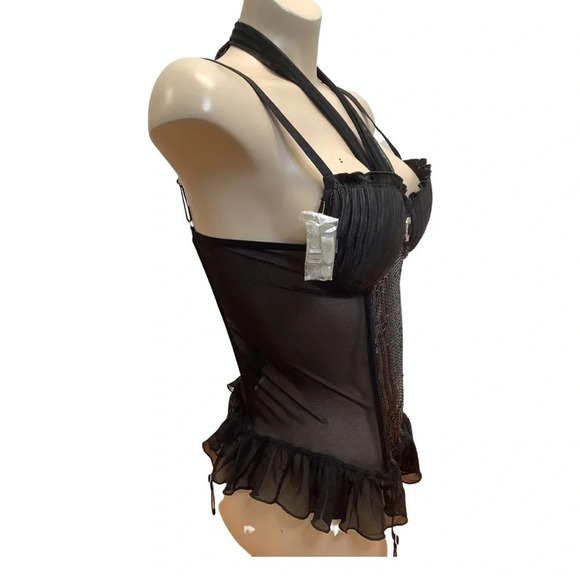 Rosset Mesh & Sequence Underwire Padded Bustier Lingerie W/Straps & Thong New - Picture 3 of 9